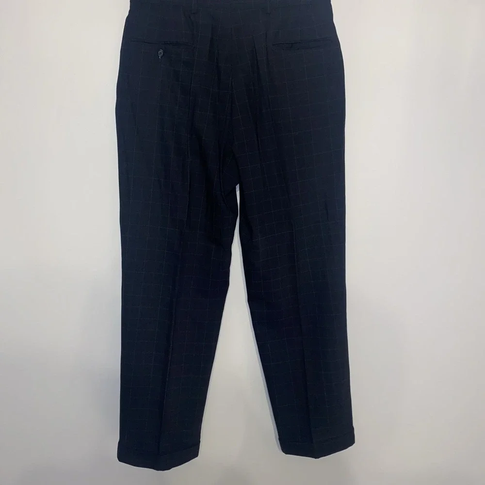 Vintage Tommy Hilfiger Suit Black Windowpane 2 Pc Pleated 90s Made USA 42R 33x29